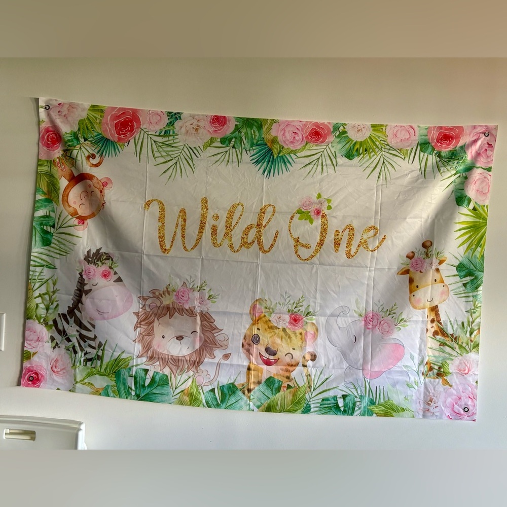 Wild One Jungle Animal Wall cloth banner - washable (60x40in)
